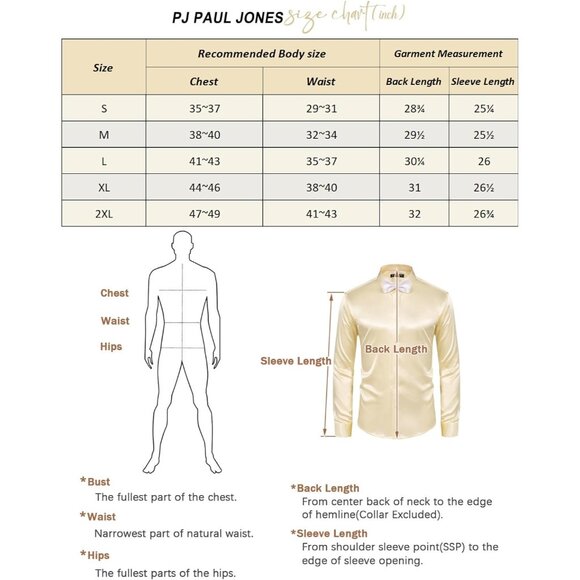 Men's Shiny Satin Dress Shirts Long Sleeve Button Down Silk Shirt with Bow Tie - Picture 2 of 8